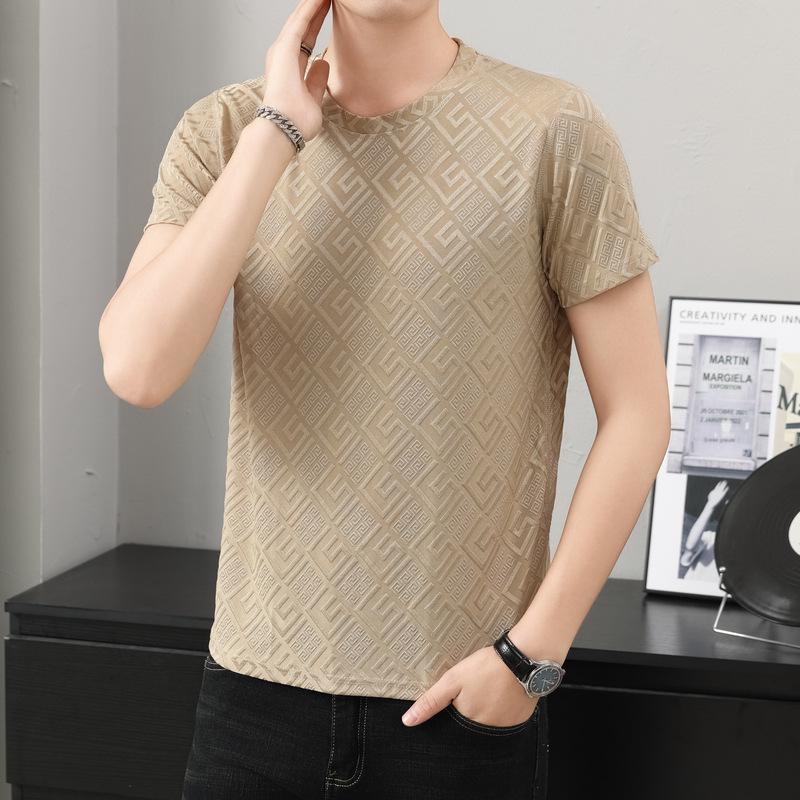 Men's Short-Sleeve Ice Silk Jacquard T-Shirt - High-End, Versatile Streetwear