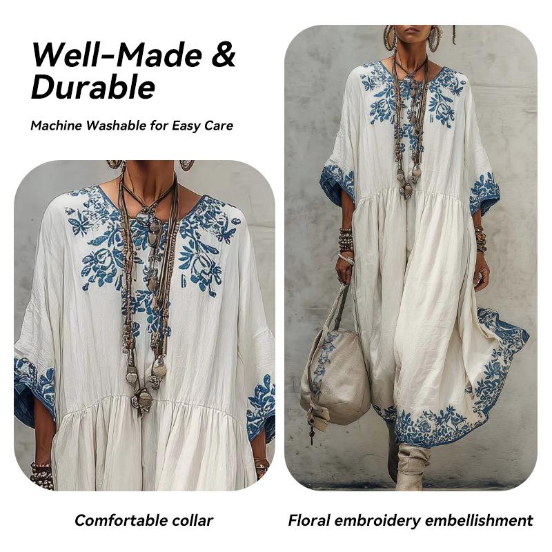 Robe Longue Maxi Style Européen d'Été pour Femmes Coupe Ample Mode Élégante Col Rond Imprimée