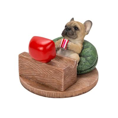 Ubia Französische Bulldogge Schaut Fernseher Smartphone Halter, 10,5 x 10 x 6,5 cm, Puppenfigurine, Tierverzierung, Gartendekoration, Hund, H22131