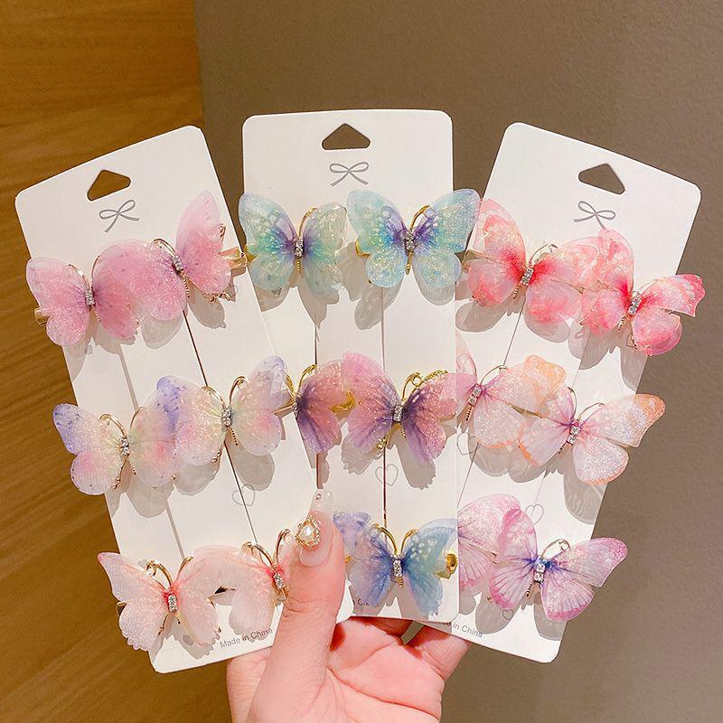 6Pcs/Set Mini Simulation Butterfly Barrettes Hairpin Non-Slip Colorful Gradient Side Bangs Duckbill Clips For Baby Teen Girls