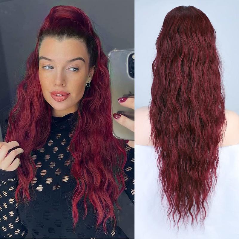 Synthetic Ponytail Hair Extension With Drawstring Wavy Long Water Wave Style Clip-in Or Tie-on Women