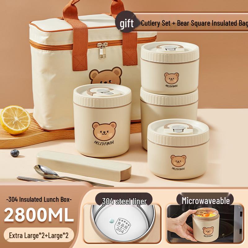 Stainless Steel Insulated Lunch Box & Soup Bowl - Microwave Safe Cartoon Bento for Office Workers