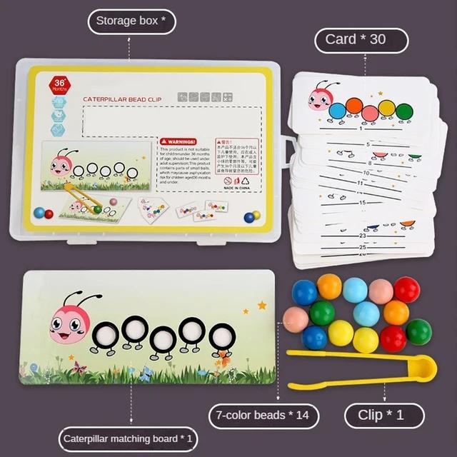 

Деревянная гусеница с зажимом, бусины, игры, Монтессори, игрушка, сопоставление цветов, обучение, обучение мелким движениям, развивающая детская игрушка