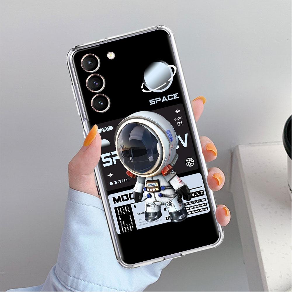 Niedliches Astronauten-Handgelenkband Transparente Hülle für Samsung Galaxy S22 S20 FE S21 S10 S9 Plus Note 20 Ultra 10 Lite Handyhülle