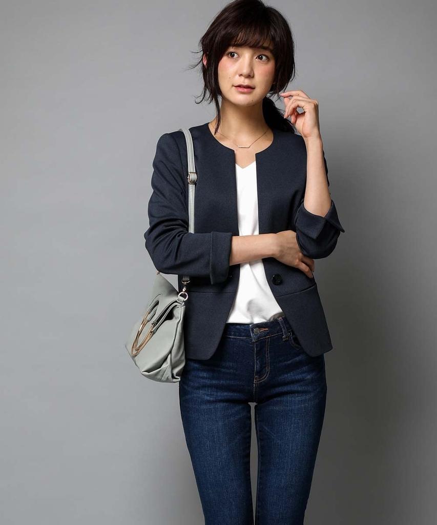 Pantsuit Pantsuit Jacket Kanoko Jersey Grayish Navy L [Nissen] Women's Suit Semi-wide (Collarless + Pants) (SOBODY Series) (New Size)