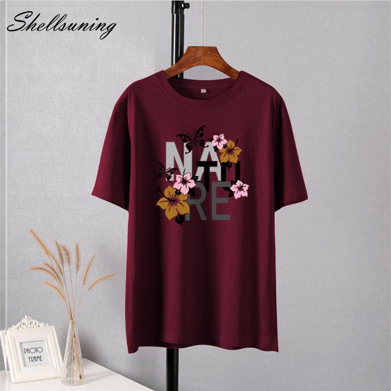 Shellsuning Vintage Graphic Harajuku Trička s potiskem Dámské 100% bavlna O Krátký rukáv Měkké trička Dámská Jednoduchá estetická trička