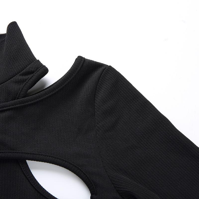 Y2K Hollow Off Shoulder Bottom Women's Short Open Navel T-shirt Slim Fit Fake Two Piece Top