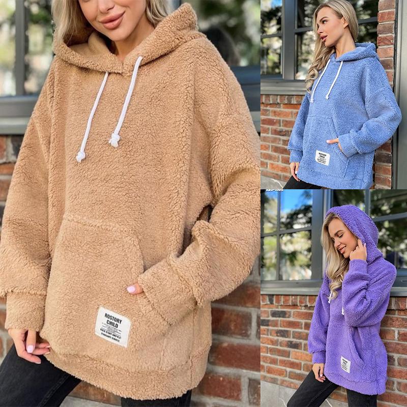 Fleece Women Sherpa Sweater Teddy Pullover Half Zipper Lambswool Fleece Tops Female Warm Coat Sweaters White Brown Hoodies