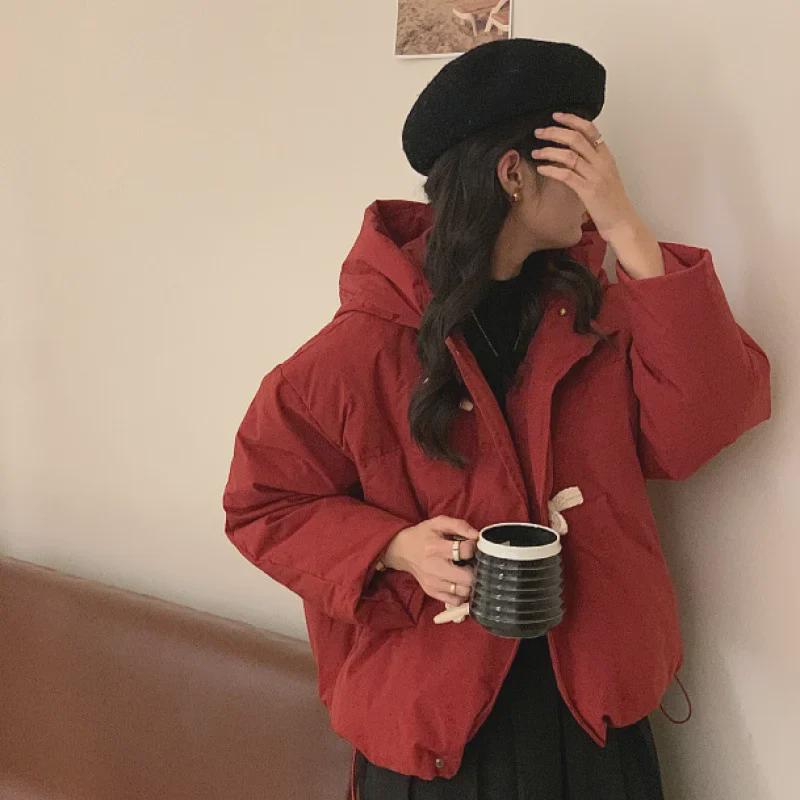 Women's 2024 Horn Button Down Cotton Jacket - Short, Thick, and Cozy Milk Coat