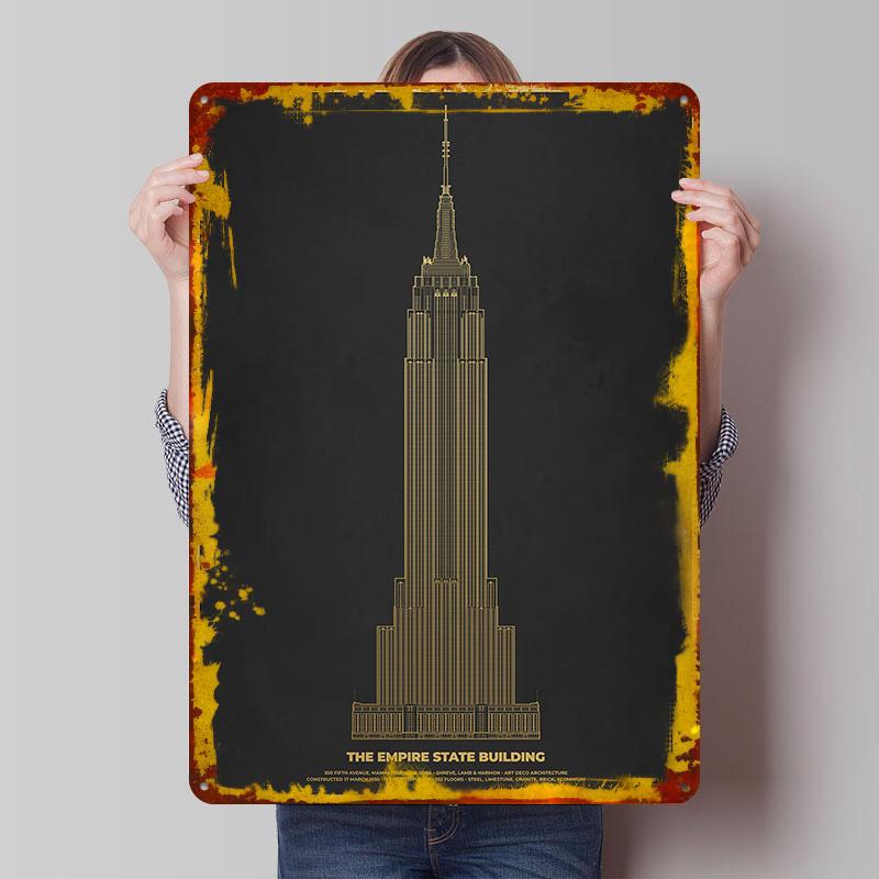 

Empire State Building Gold Poster Customized Wall Art Vintage Metal Signs Retro Tin Plaque for Man Cave Decoration Living Room 7.9x11.8In(20x30cm)