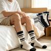 10-40Pairs Women Stripe Crew Socks Black White Breathable Moisture Wicking Mid Calf Casual Sports Socks for Daily Streetwear
