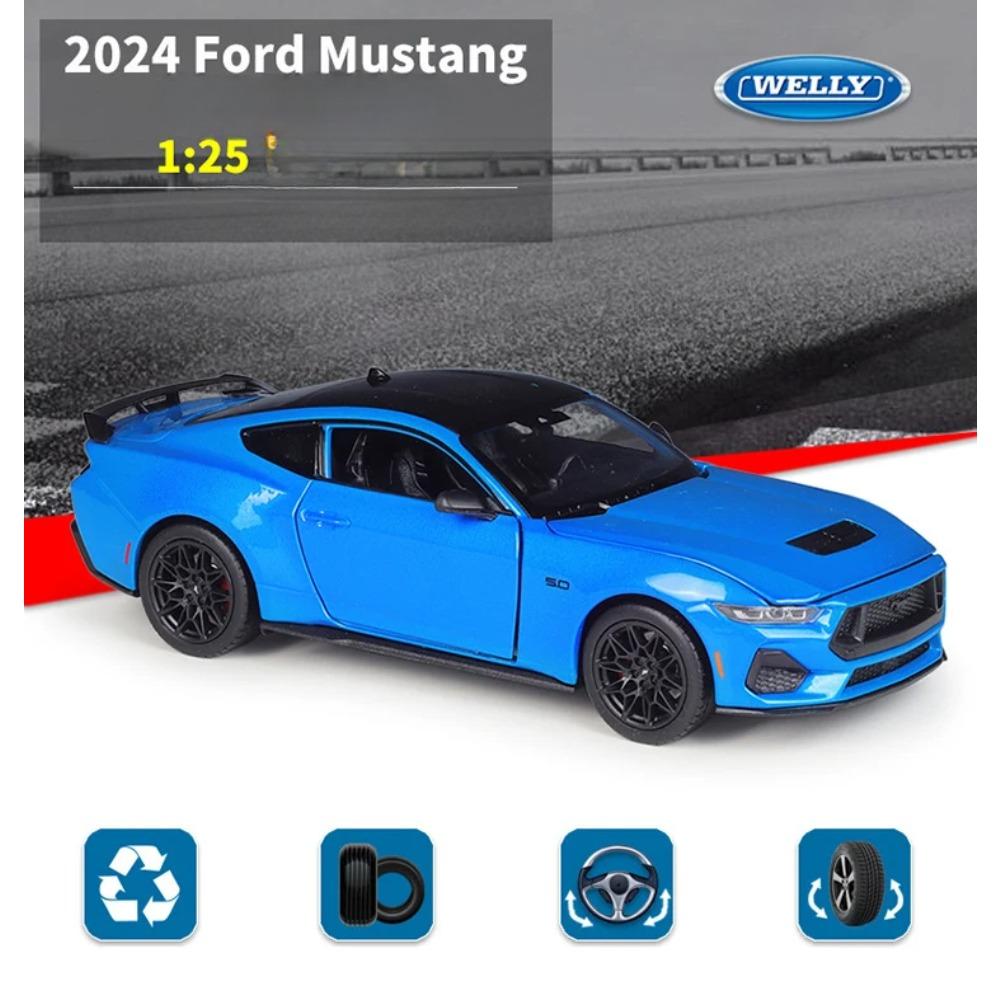 Welly 1/25 2024 Ford Mustang GT Alloy Sports Car Model Diecast Metal Racing Car Vehicles Model High Simulation Children Toy Gift