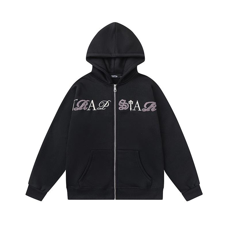 Foreign trade new rainbow color matching letter embroidery velvet loose hooded sweater casual trousers set men and women the same style