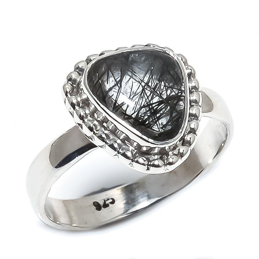 Natural Black Rutile Gemstone Handmade 925 Sterling Silver Jewelry Ring S.6 T3Y60