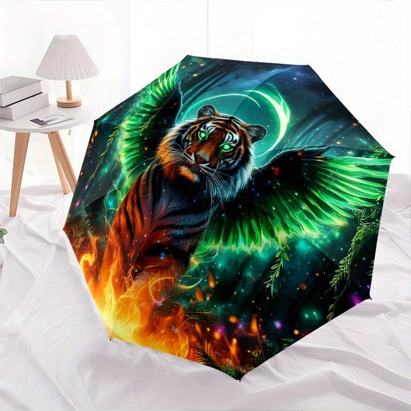 

1pc The Winged Tiger s Mystical Journey Pattern Umbrella, Fashionable, Personalized, High-Value Folding Umbrella, a Must-Have for Summer, 8-Rib Durabl