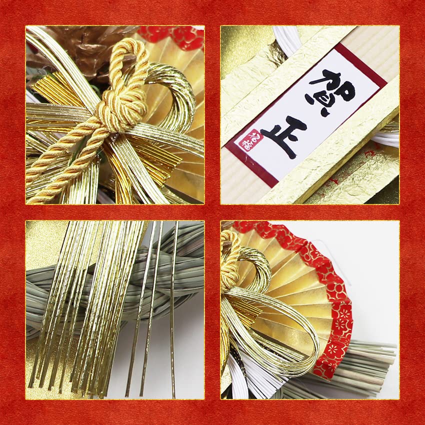 Osaka Choseido New Decoration for the Modern and Stylish Shimenawa Wreath with Approximately 26cm Gold Satin Includes Bonus Maneki Neko Chopstick Rest
