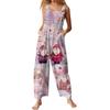 Womens Casual Overalls Jumpsuits Adjustable Straps Sleeveless Print Comfy Rompers With Pocket
