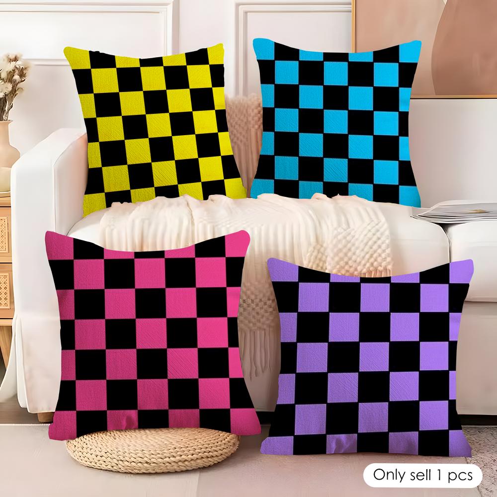 Checkered Square Cushion Cover Soft Plush Fabric DoubleSided Printed Cushion Covers for All Seasons Modern HomeDecor Gift