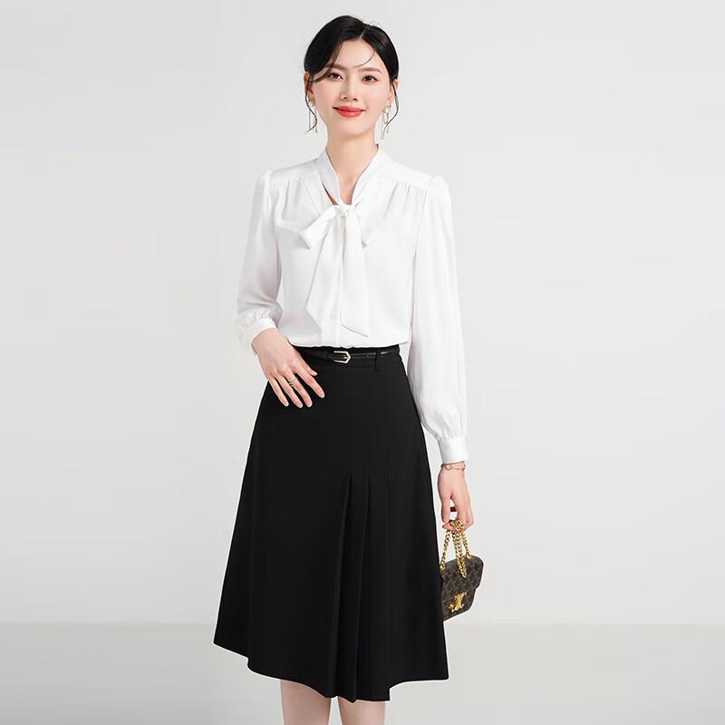 

Женская рубашка с длинным рукавом в стиле business casual с бантом S