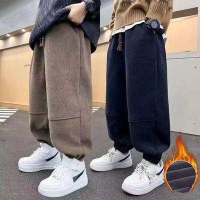 Korean Child Drawstring Sports Pants with Elastic Cuffs for Tween Boy Casual Trackpants Teenage Kids Outdoor Trousers Sweatpants