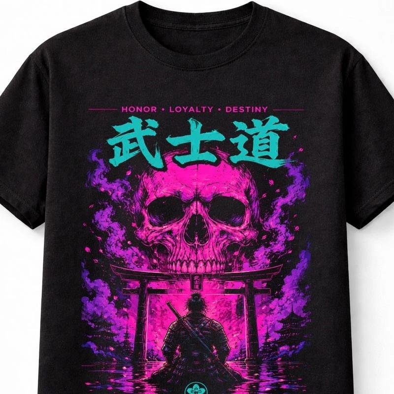 Skull Samurai Warrior Japanese Horror Anime Graphic Unisex TShirt S