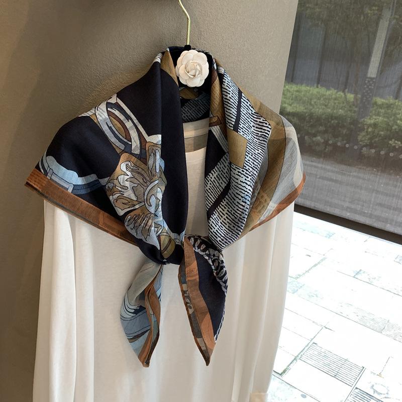 Herringbone pattern double-sided square scarf temperament sense outer fit elegant female versatile flow silk scarf breathable scarf square scarf