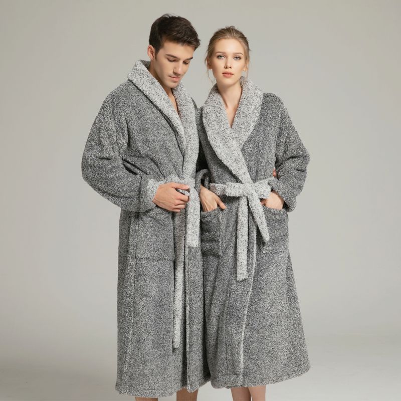 Double-Sided with Velvet Winter Couple Men's and Women's Long Nightgown