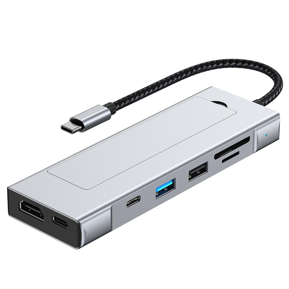 8 In 1 Type C Docking Station with Disk Storage Function USB 3.2 Hub 10Gbps M.2 NVMe SATA SSD Case Multi Adapter Card Reader USB C To HDMI Adapter