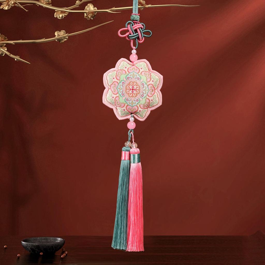 Silk Sunflower Dunhuang Embroidery Sachet with Tassel - Ethnic Style Hanfu Decoration