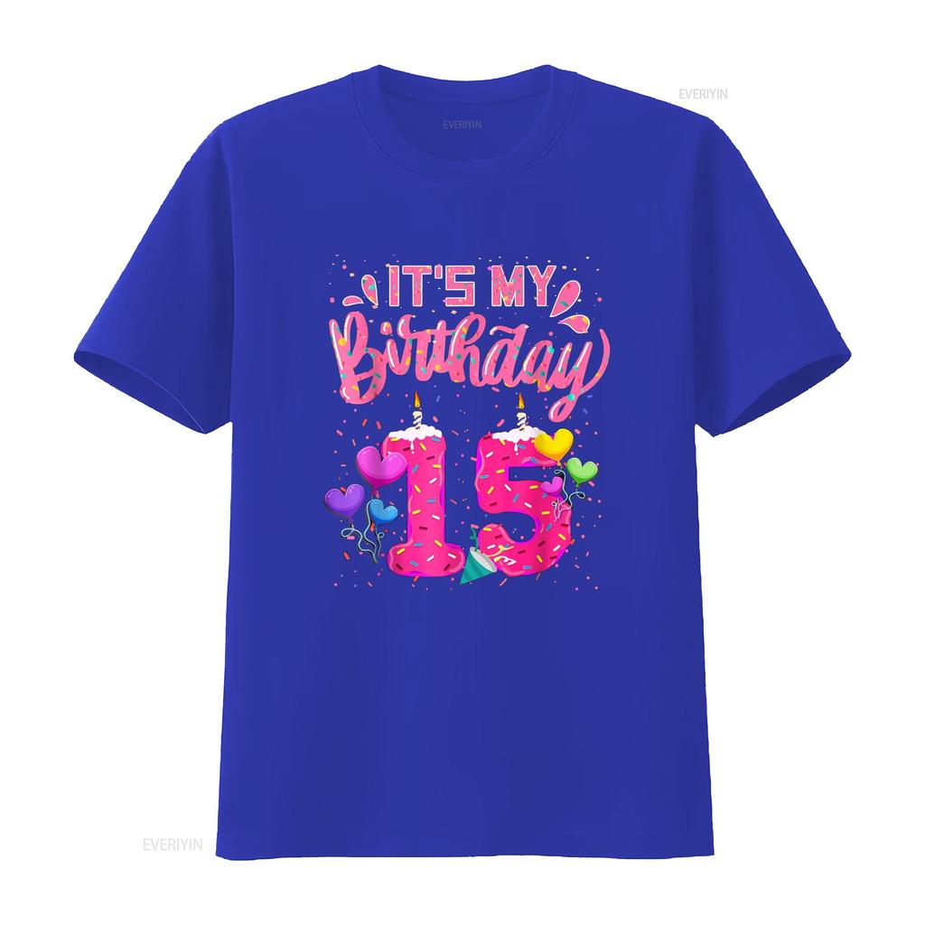 It s My 15th Birthday Doughnut Happy 15 Years Old Girl Kids T Shirt vintage Washed Stylish Casual graphic Versatile Soft