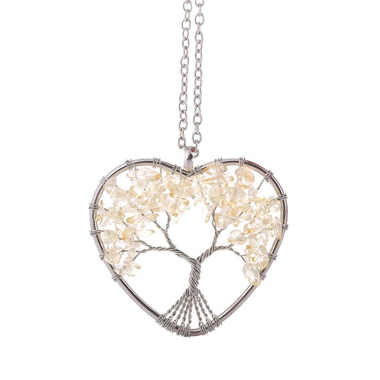 Seven-Color Crystal Tree of Life Necklace with Heart-Shaped Stone Root N36