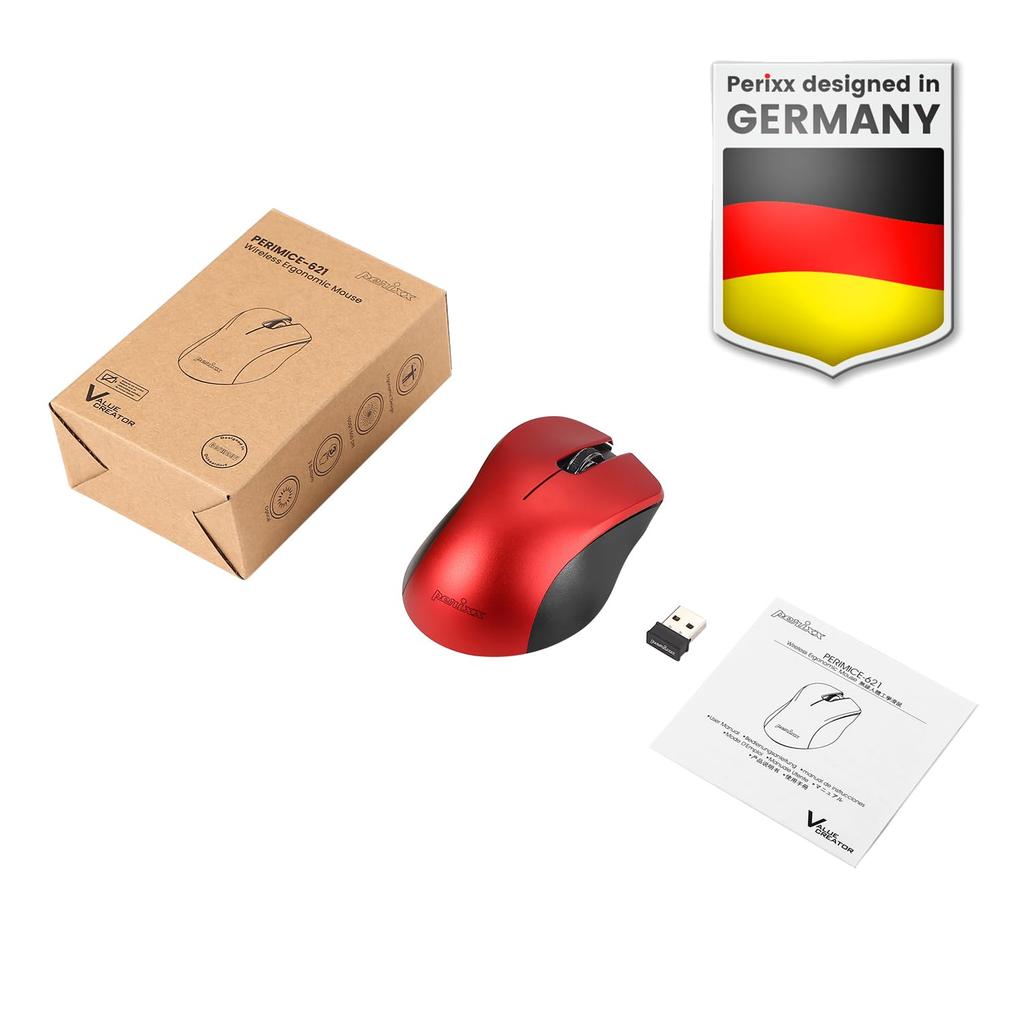 Perixx PERIMICE-621R Wireless Mouse with Silent Click (2.4G, Red)
