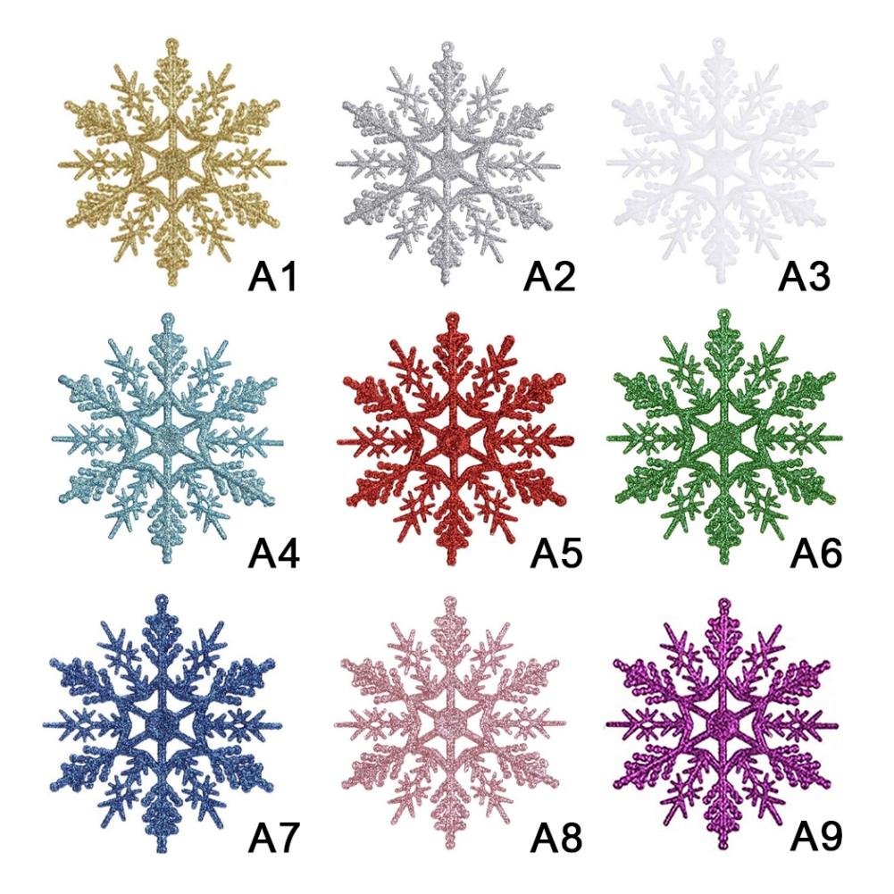 12pcs Snowflake Ornaments Plastic Glitter Snowflakes Ornaments For Winter Christmas Tree Hanging Decorations