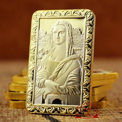 Vergoldete Mona Lisa Gedenkmedaille Anstecknadel Geschenk