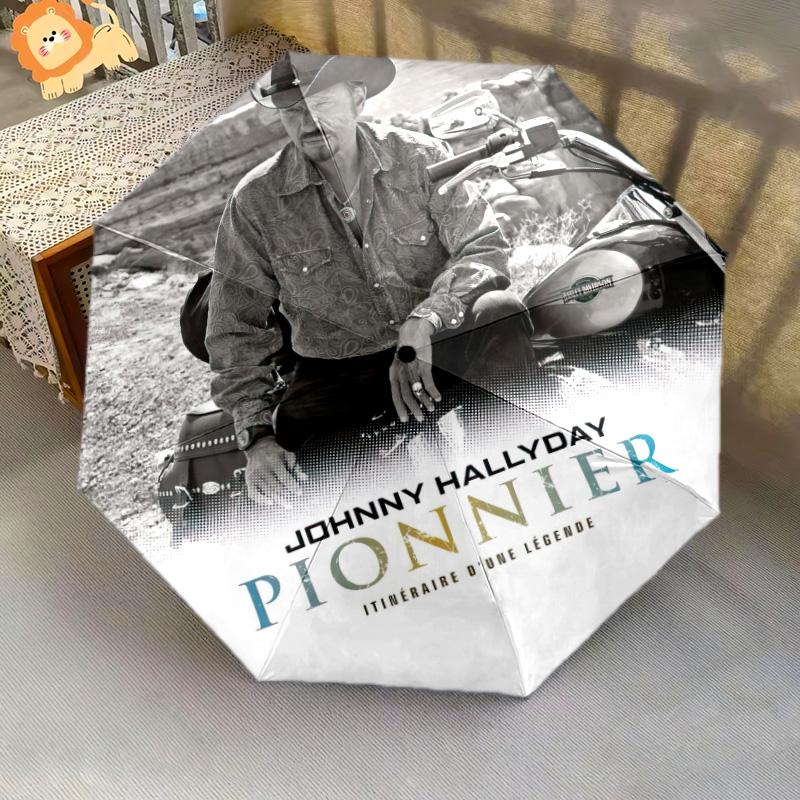 1pc Johnny Hallyday pattern Umbrella Portable Folding Umbrella Iron Frame Hole Bone Structure Outdoor Home Umbrella