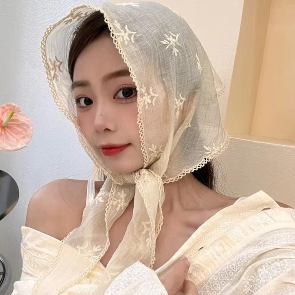 Korean Style Lace Triangle Scarf Embroidered Fresh Small Scarf Sweet Flower Headband Girls