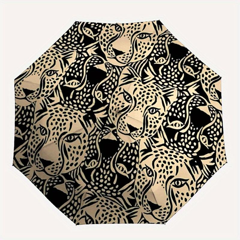 

1pc Leopard Pattern Automatic Open/close Folding Compact Umbrella, 8-Rib Sturdy Canopy, Lightweight Portable, Everyday Use, Gift, Outdoor Umbrella, Tr