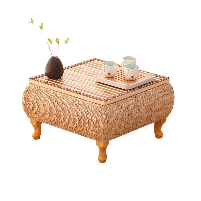 Japanese Style Rattan Side Table Storage Bedside Small Square Coffee Table Balcony Living Room Salon Tea Table
