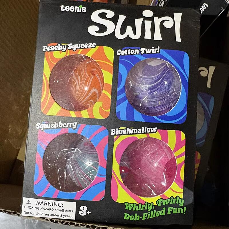 4 szt. Kulki Teenie Swirl na Stres Ultra Miękkie Modelowalne Sensoryczna Zabawka Fidget w Ślepej Pudełku Ulga Anty-Stresowa Dla Dorosłych
