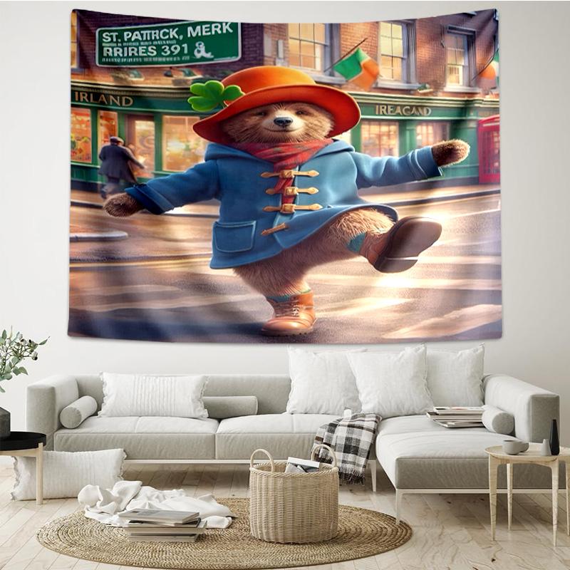 Red Hat Bear In The City Tapestry, Unique Design Tapestry, Wall Decor for Bedroom,Livingroom, Playroom,Heartwarming Fan Holiday Gifts