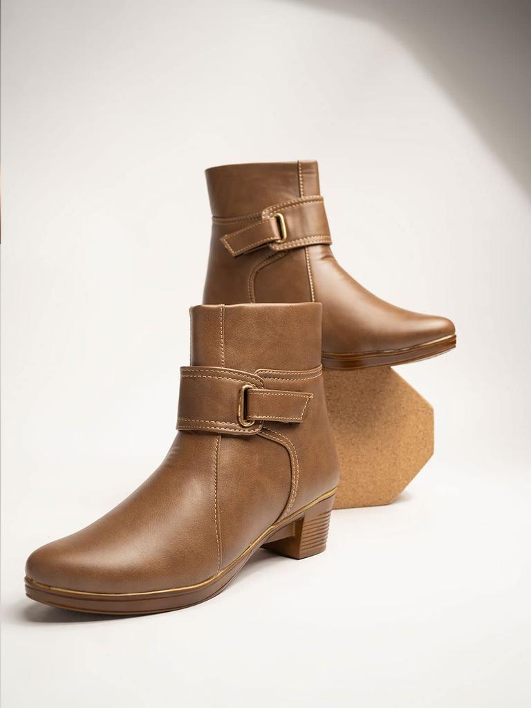 Shoetopia Womens  Chunky Heel Short Booties with Non-Slip Sole, Comfortable Trendy Ankle Boots | Soft Cushioned Sole | Casual, Party & Winter Wear