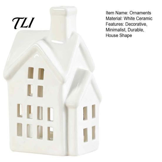 Desktop Artistic Ornament Ceramic House Shape Candle Holder, White Hollow Tea Light Holder Indoor Tabletop Holiday Decor Ornament, Miniature Figurine