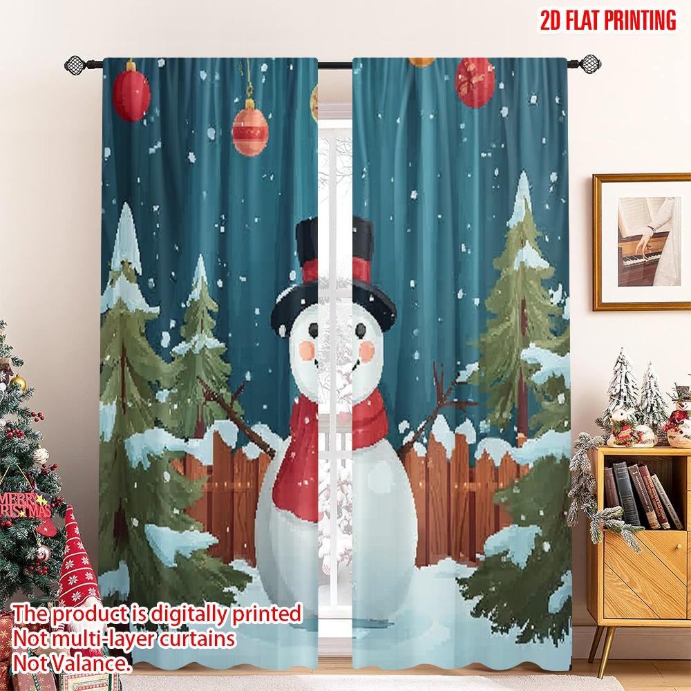 

Set Of 2 Flat Printing Merry Christmas Curtains Cute Snowman Black Top Hat Red Scarf St Digital Printed Curtain Made Polyester W100*H70(CM)-Grommet top&1PCS
