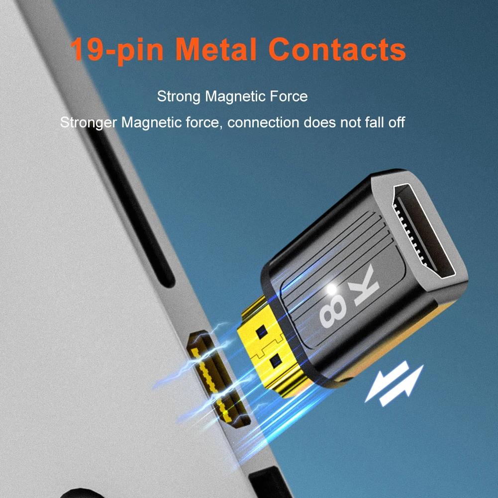 8K HDMI-Compatible 2.1 Magnetic Adapter HDMI-Compatible Magnetic Extension Adapter 8K/60Hz 4K/120Hz 48Gbps for HDTV Laptop