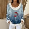 Dame Mote Plysj V-hals Pullover Topp Langermet T-skjorte Juletrykket Genser