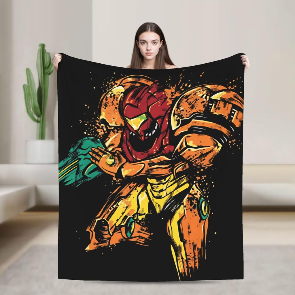 Metroids Hero Game Blankets Flannel Vintage Breathable Throw Blanket for Bed Sofa Winter