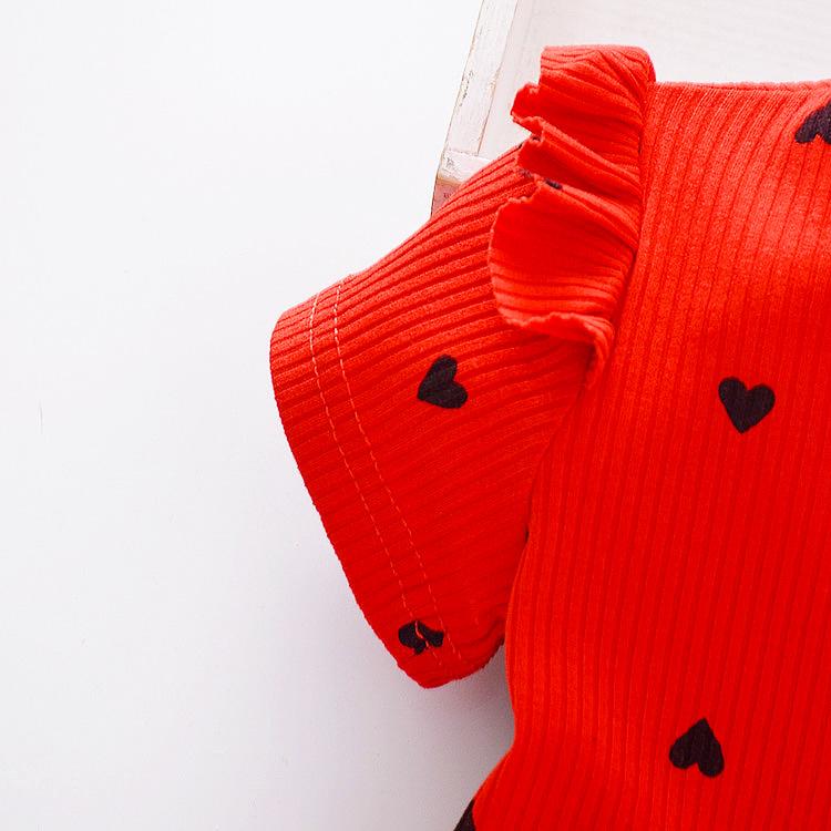 Summer Baby Girls Dress Heart Leaves Applique Patchwork Sundress with Ruffle Hem for Toddlers 1-3 Years