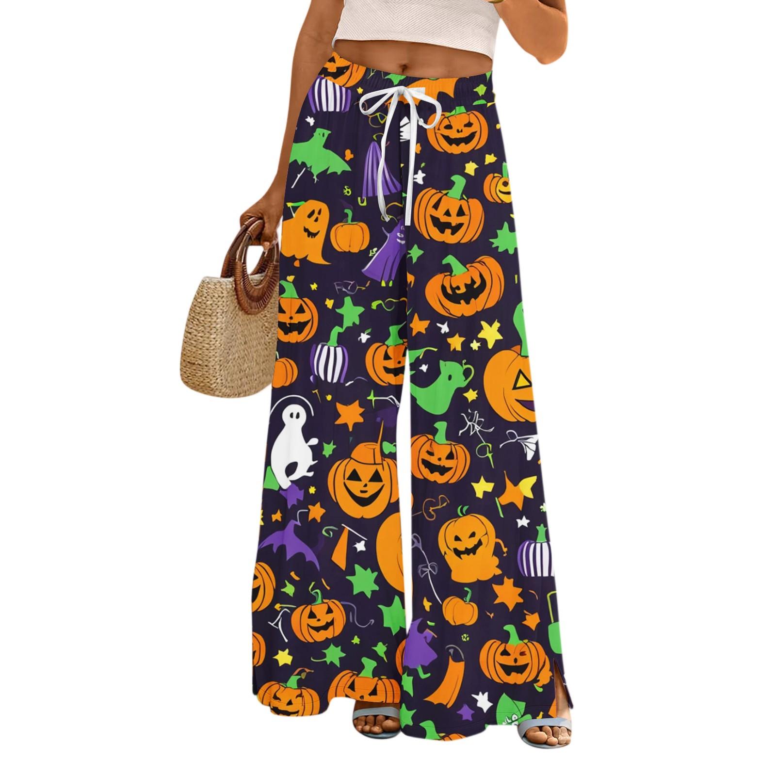 

Женские брюки с широкими штанинами с принтом на Хэллоуин, с карманами, с высокой талией, на кулиске, свободные, повседневные S