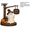 Unique Birthday Gifts for Friends Cute Ghost Figurine with Witch Hat, Resin Halloween Tabletop Decor, Little Office Desk Spooky Decor Boo Statue Fall