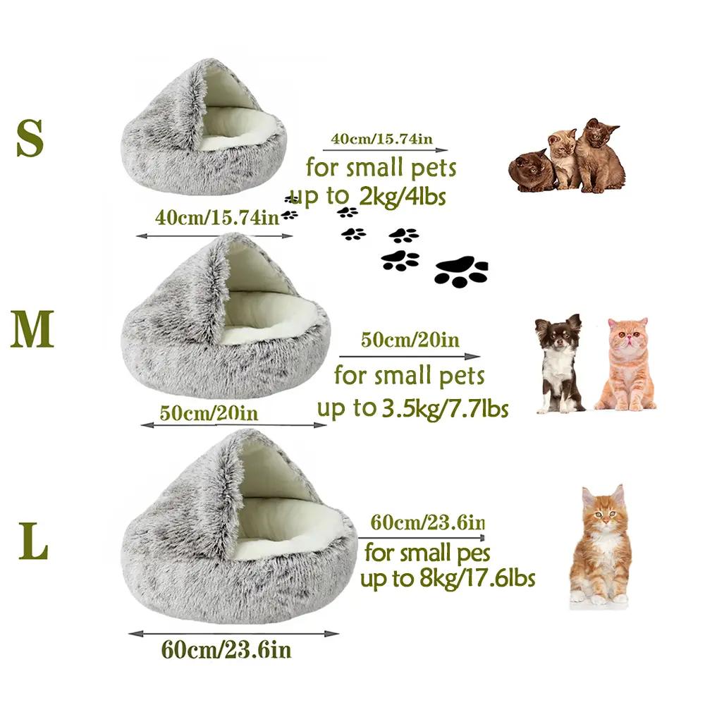Cat Bed Round Plush Fluffy Hooded Cat Bed Cave Cozy for Indoor Cats or Small Dog Beds Doughnut Calm Anti-nxiety Dog Bed